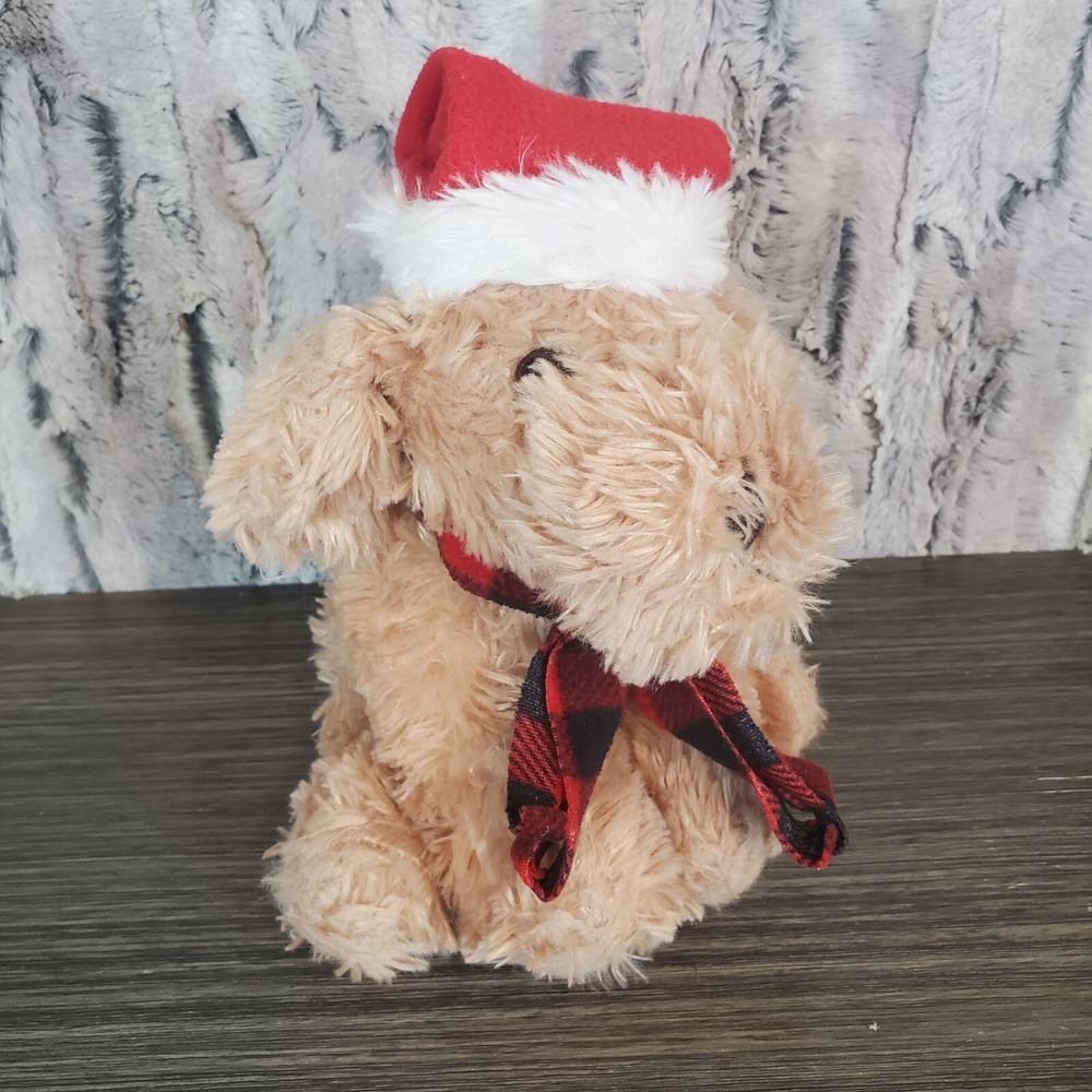 Grocery Outlet Plush Winter Dog Christmas Plush Stuffed Animal 9" Beige Puppy